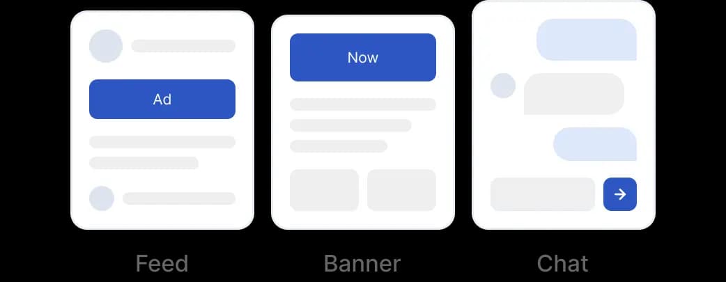 Ad placements in feed, banner, and chat